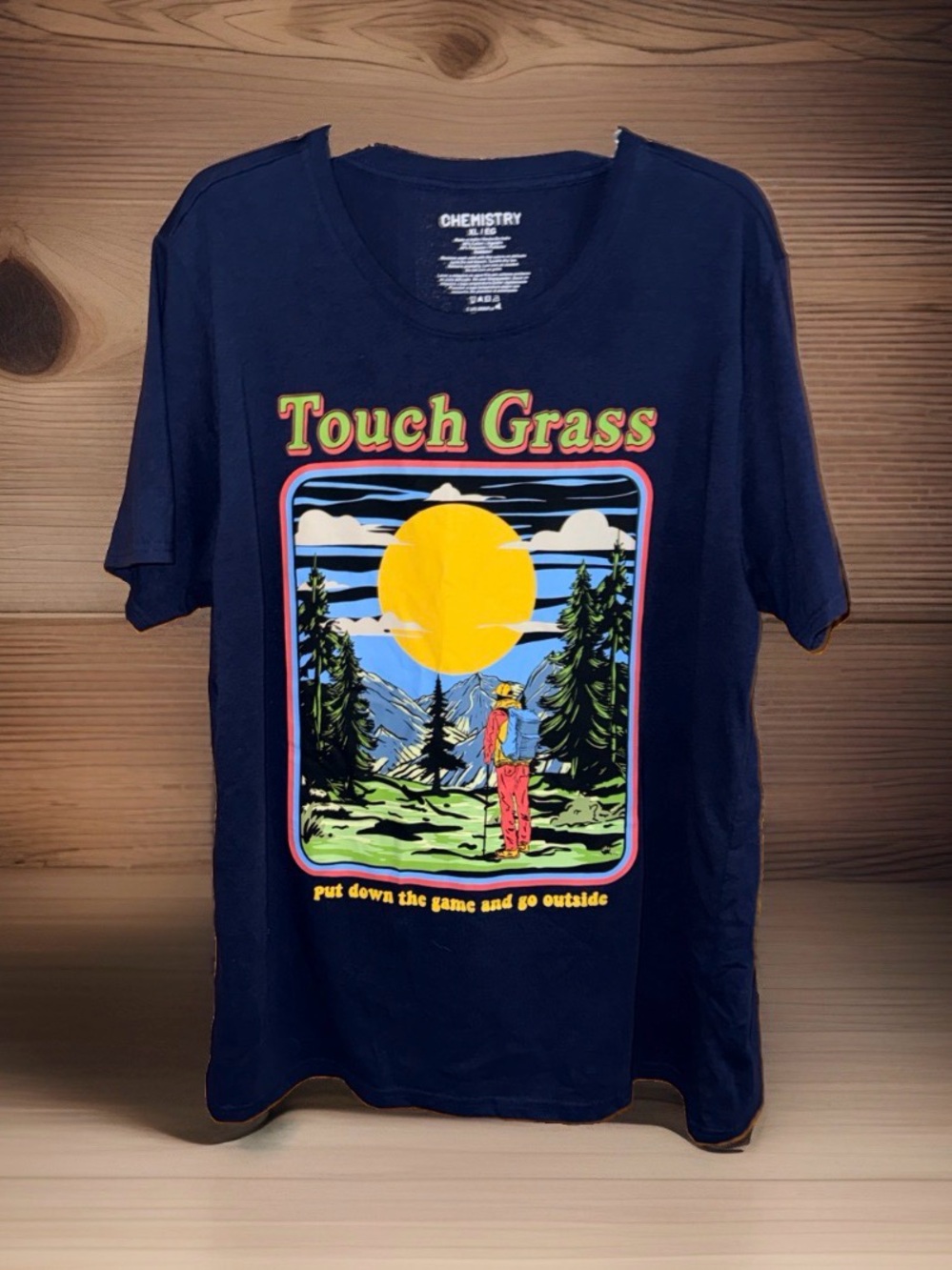 Chemistry Navy 'Touch Grass' Graphic Tee with Yellow Sunprint